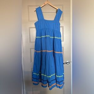 Helena Square-Neck Tiered Midi Dress by Anthropologie Size XL Blue